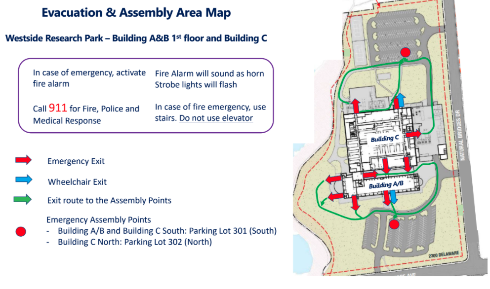 Westside Research Park Evacuation & Assembly Area Map